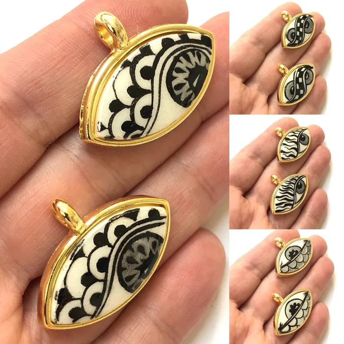 24Kt Gold Plated Hand MadePaint Ceramic Eye Pendant Peppy Beads Necklaces 24Kt Gold Plated Hand MadePaint Ceramic Eye Pendant Peppy Beads Necklaces