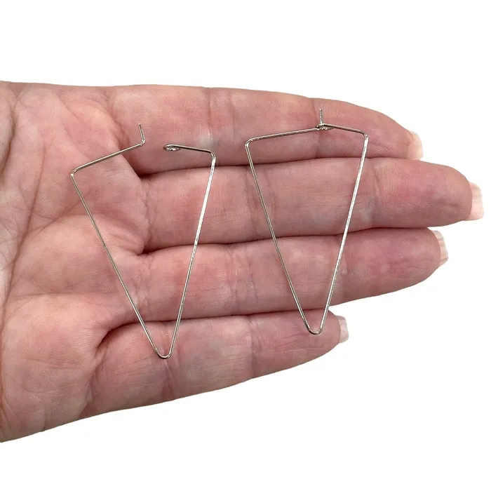 6 Pcs Rhodium Plated Triangle Earring Hoops 44x24mm Earring Blanks Peppy Beads Earrings