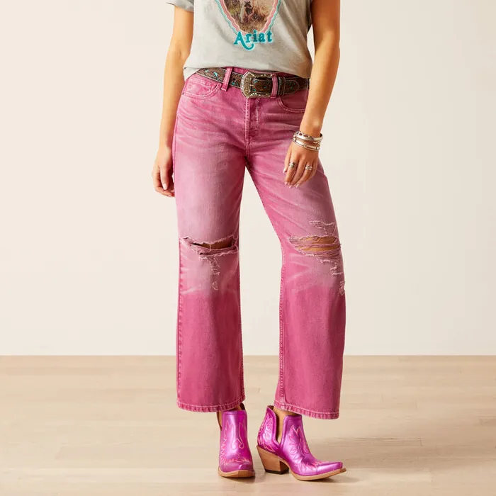 ARIAT WOMENS ULTRA HIGH RISE TOMBOY WIDE CROP PINK JEAN ARIAT CLOTHING Earrings ARIAT WOMENS ULTRA HIGH RISE TOMBOY WIDE CROP PINK JEAN ARIAT CLOTHING Earrings