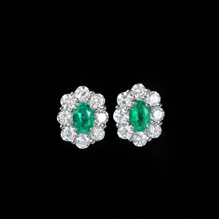 BR Designs Earrings 18K White Gold 081 CTW Emerald and Diamond Stud Earrings BR Designs Earrings 18K White Gold 081 CTW Emerald and Diamond Stud Earrings