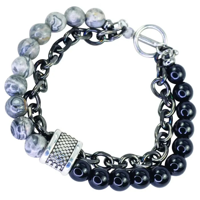 BRAYDENMADMEN Bracelets Mad Man YinYang Mens Bracelet Light Gray
