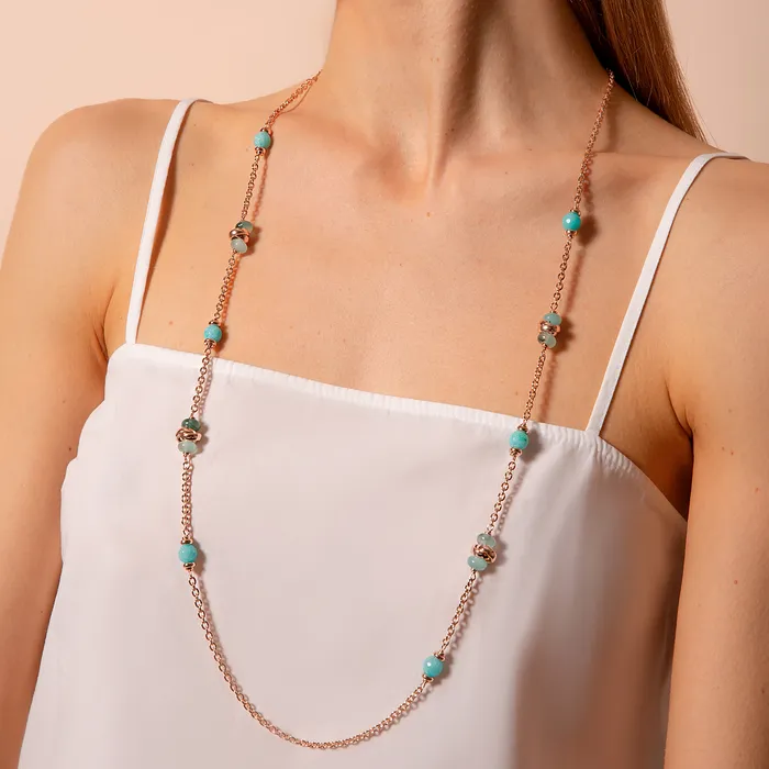 Bronzallure Collana Lunga Catena Rolo con Maglie Intrecciate e Pietre Naturali Earrings