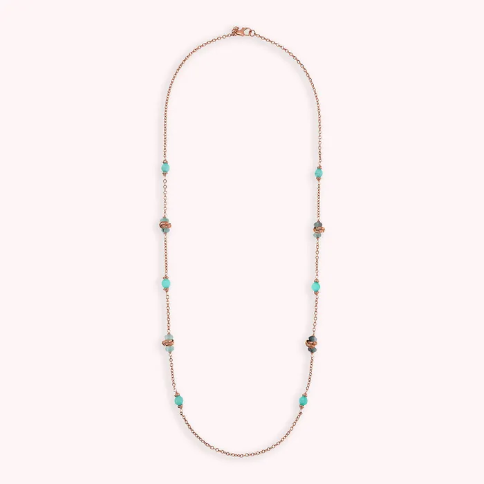 Bronzallure Collana Lunga Catena Rolo con Maglie Intrecciate e Pietre Naturali Earrings
