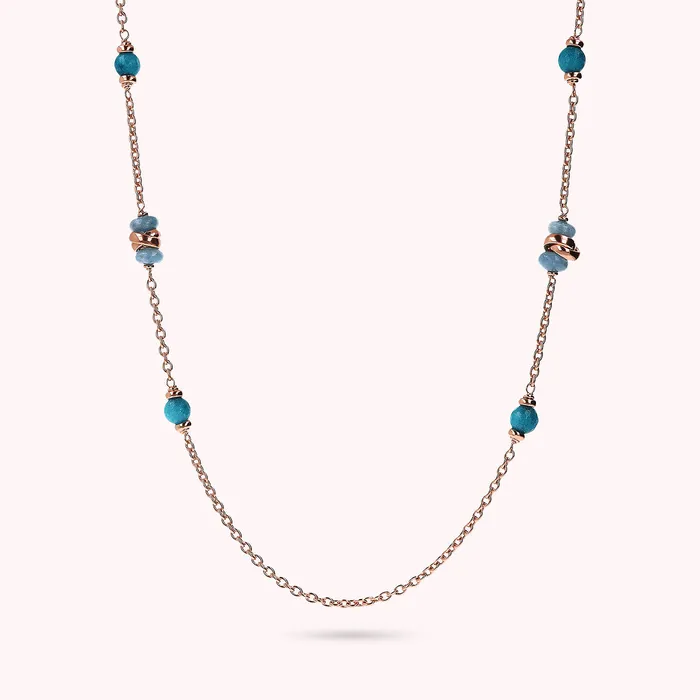 Bronzallure Collana Lunga Catena Rolo con Maglie Intrecciate e Pietre Naturali Earrings