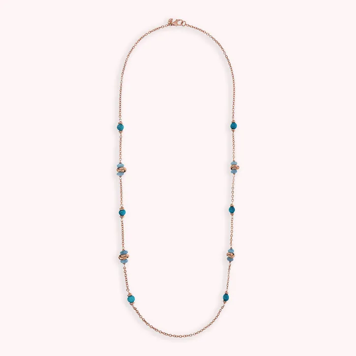 Bronzallure Collana Lunga Catena Rolo con Maglie Intrecciate e Pietre Naturali Earrings