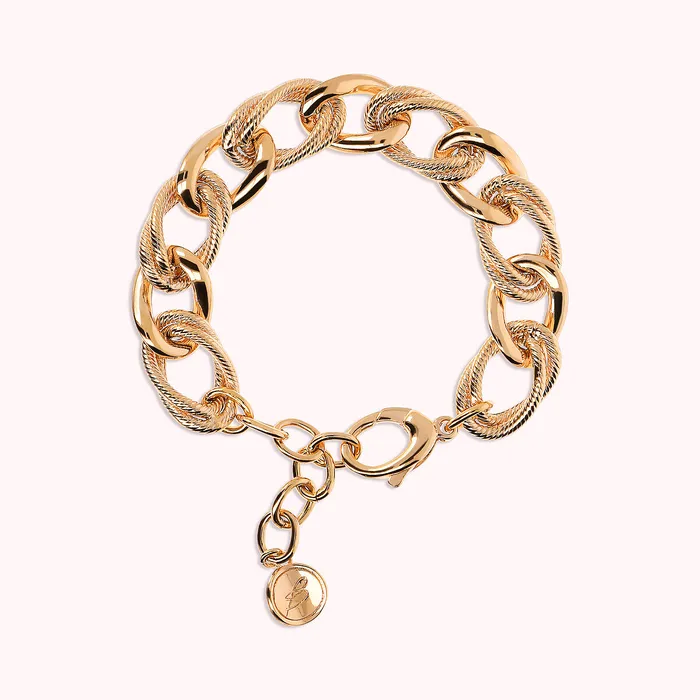 Bronzallure Earrings Bracciale Golden Catena Grumetta Scanalata e Doppia Maglia Ovale