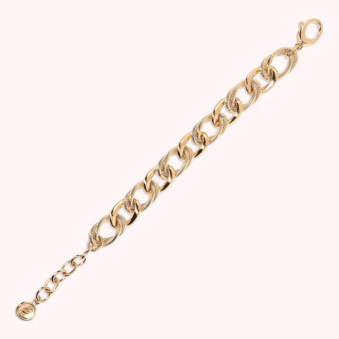 Bronzallure Earrings Bracciale Golden Catena Grumetta Scanalata e Doppia Maglia Ovale