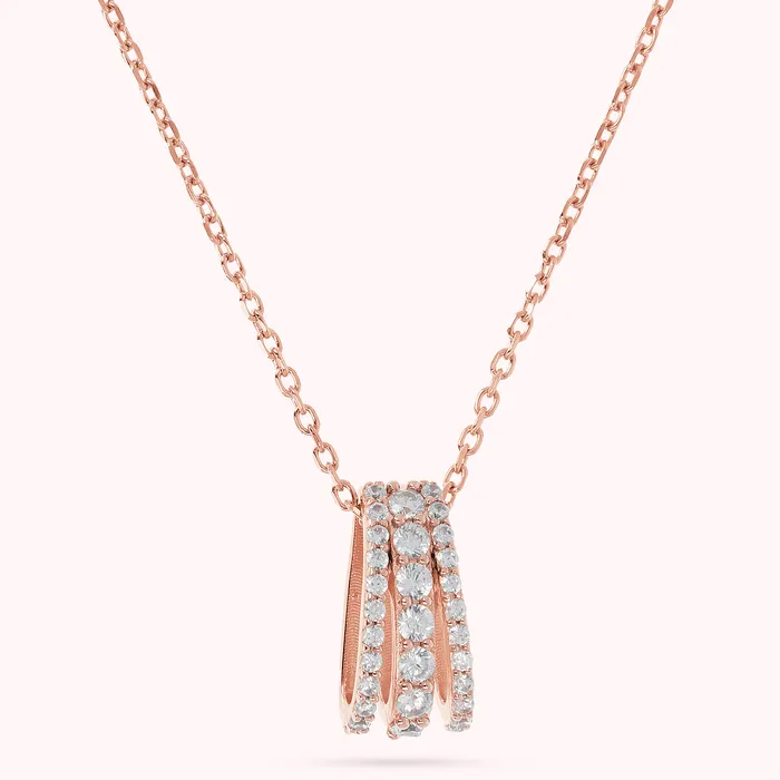 Bronzallure Earrings Collana Catena Forzatina con Pendente Pav Triplo Filo in Cubic Zirconia