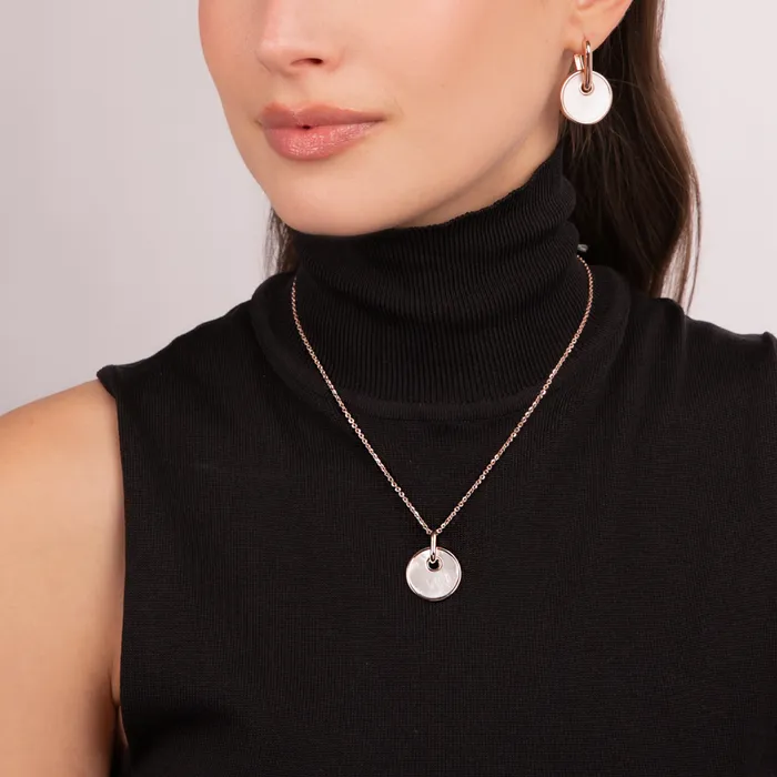 Bronzallure Earrings Collana con Pendente a Bottone in Pietra Naturale Piatta