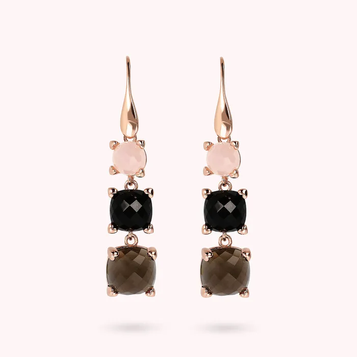 Bronzallure Orecchini Pendenti a Filo con Pietre Naturali e Castoni a Cuore Earrings