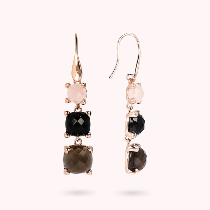 Bronzallure Orecchini Pendenti a Filo con Pietre Naturali e Castoni a Cuore Earrings
