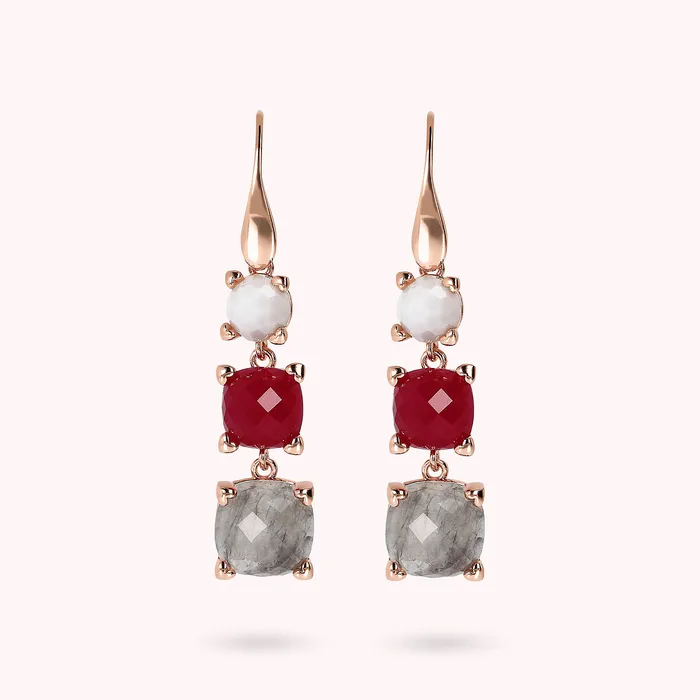 Bronzallure Orecchini Pendenti a Filo con Pietre Naturali e Castoni a Cuore Earrings