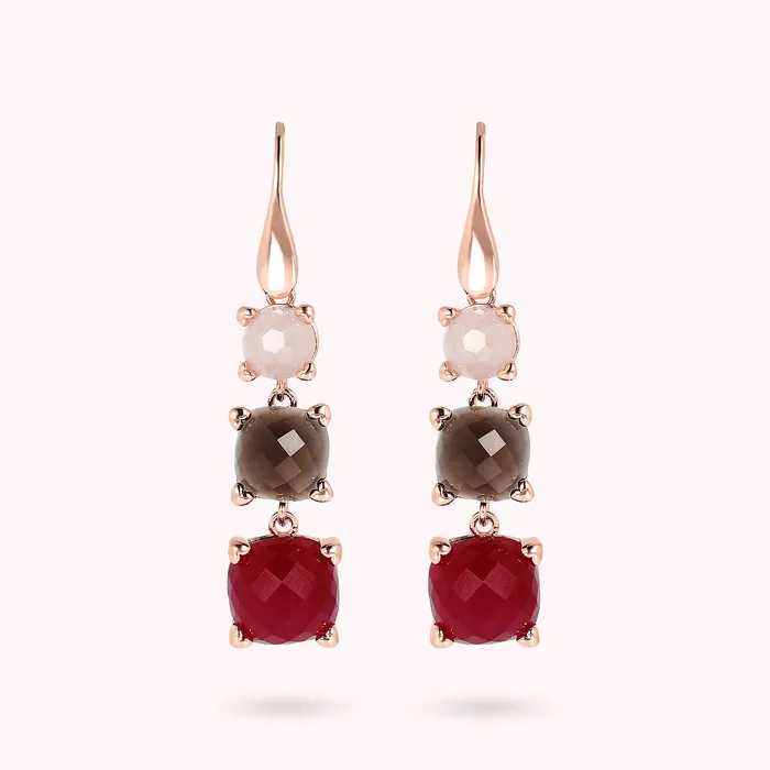 Bronzallure Orecchini Pendenti a Filo con Pietre Naturali e Castoni a Cuore Earrings