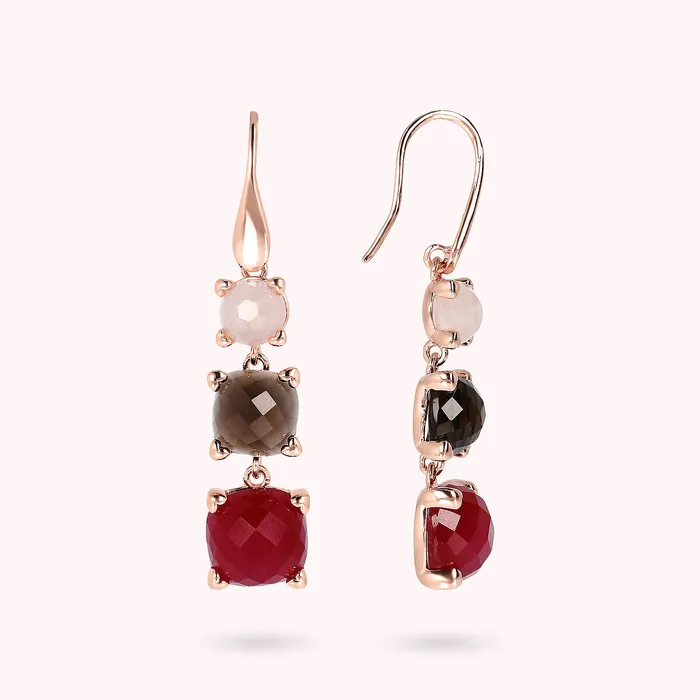 Bronzallure Orecchini Pendenti a Filo con Pietre Naturali e Castoni a Cuore Earrings