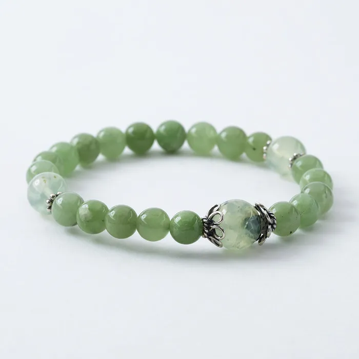 Drukomalas Bracelets Burmese Jade Prehnite Stretchy Mala Bracelet