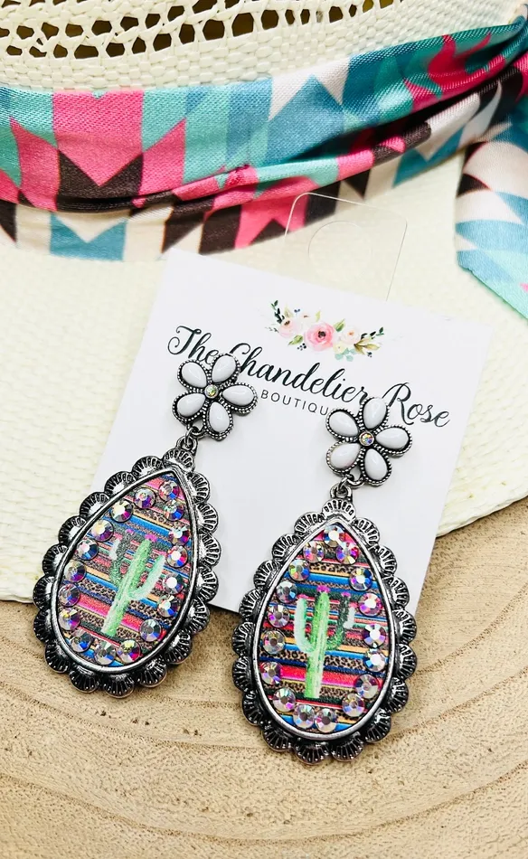 Earrings 806 MARKET TEARDROP CACTUS WITH RHINESTONE EARRINGS