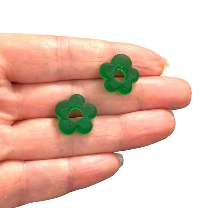 Earrings Peppy Beads Hand Made Murano Glass Frosted Flower Charms With 5mm Holes 2 pcs in a pack