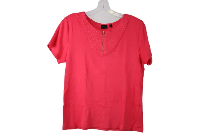 Earrings Rafaella Pink Embroidered Top M Petite Rafaella