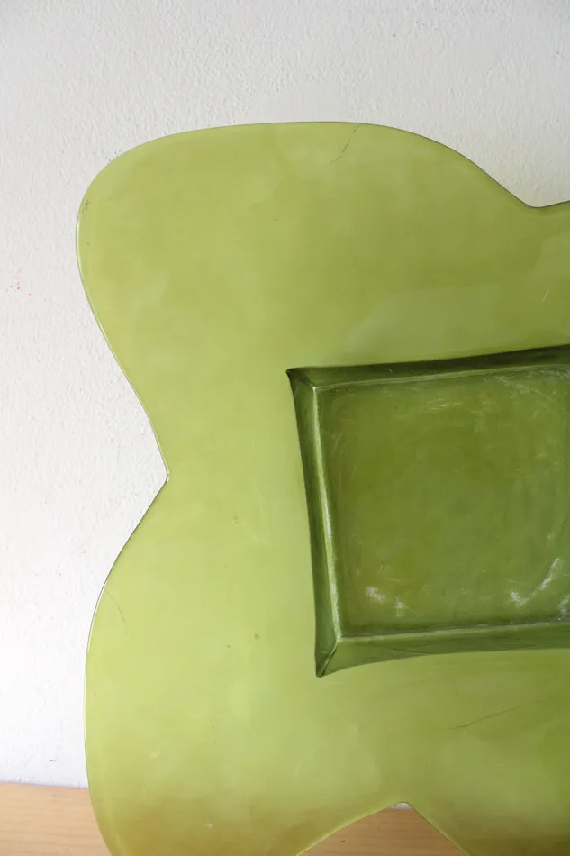Earrings Vintage Green Petal Edged Square Glass Platter Jubilee Thrift