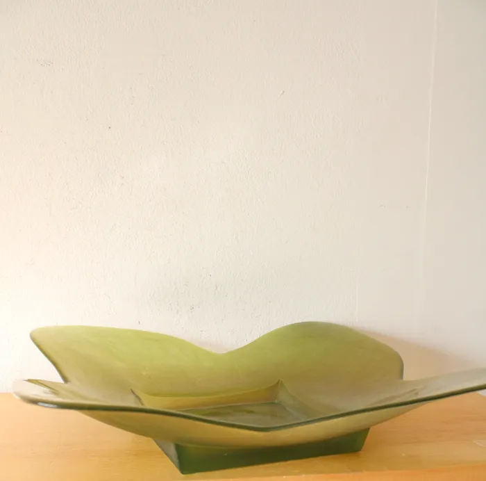 Earrings Vintage Green Petal Edged Square Glass Platter Jubilee Thrift