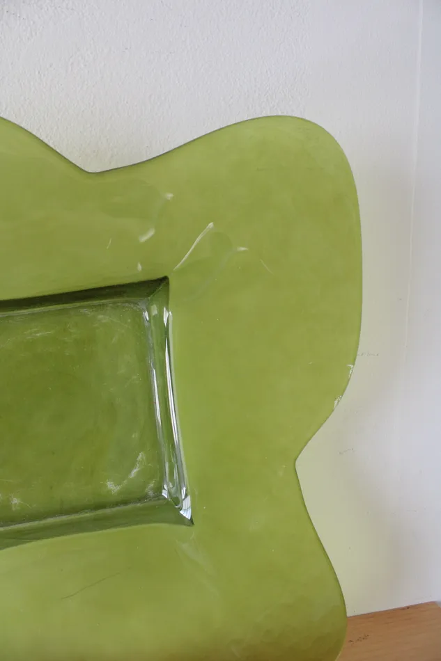 Earrings Vintage Green Petal Edged Square Glass Platter Jubilee Thrift
