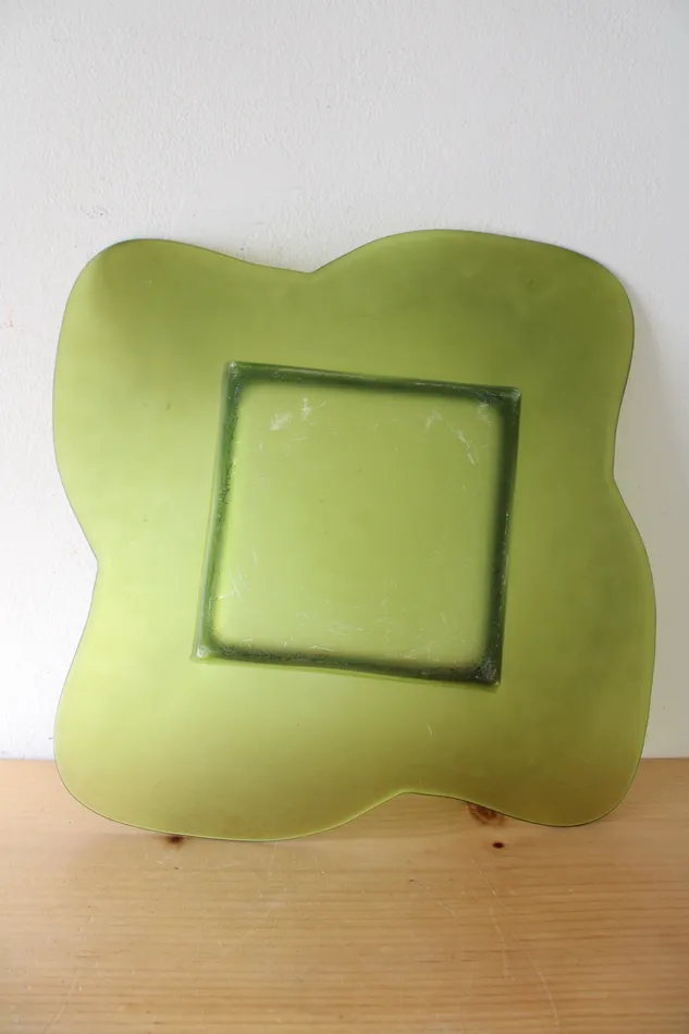Earrings Vintage Green Petal Edged Square Glass Platter Jubilee Thrift