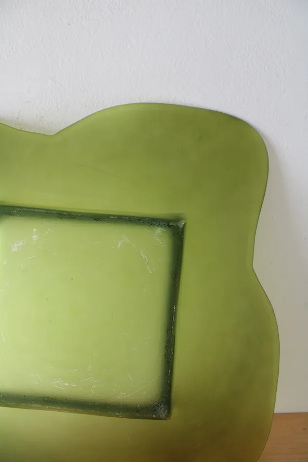 Earrings Vintage Green Petal Edged Square Glass Platter Jubilee Thrift
