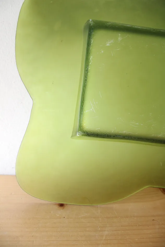 Earrings Vintage Green Petal Edged Square Glass Platter Jubilee Thrift