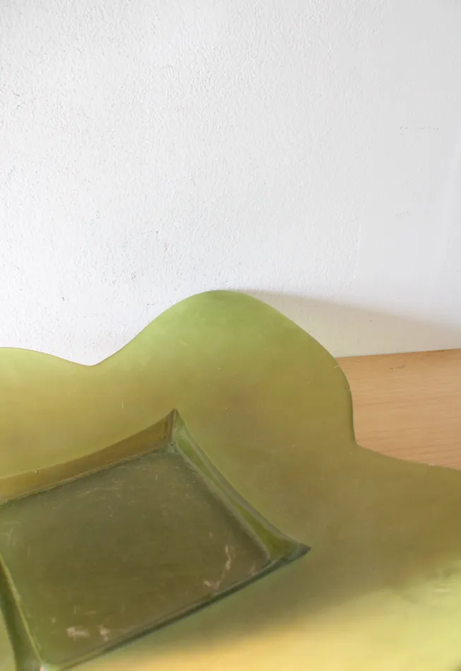 Earrings Vintage Green Petal Edged Square Glass Platter Jubilee Thrift