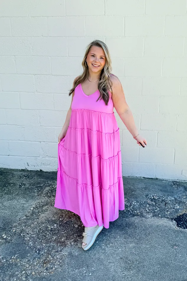 Earrings Zenana Olivia Tiered Maxi Dress Candy Pink