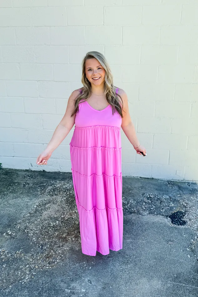 Earrings Zenana Olivia Tiered Maxi Dress Candy Pink