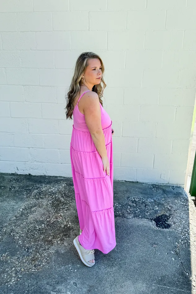 Earrings Zenana Olivia Tiered Maxi Dress Candy Pink
