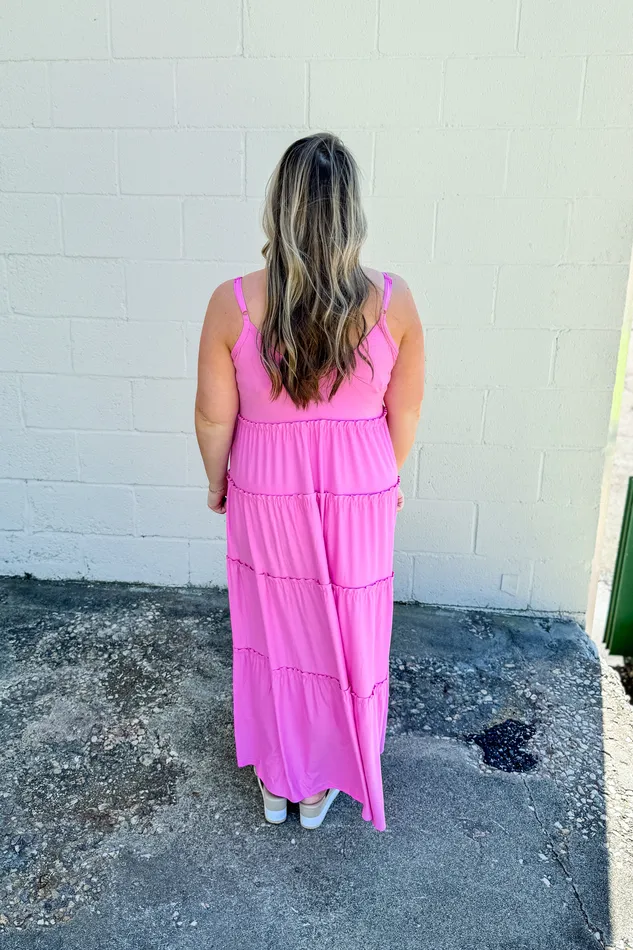 Earrings Zenana Olivia Tiered Maxi Dress Candy Pink