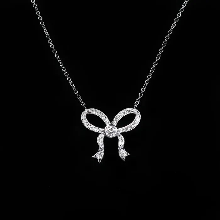 Immaculate Jewelry Necklaces 14k White Gold 032 CTW Diamond Bow Necklace Immaculate Jewelry Necklaces 14k White Gold 032 CTW Diamond Bow Necklace