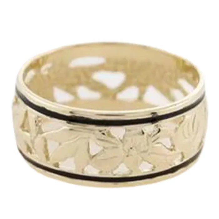 Island Fine Jewelry Rings 14K Gold Enamel Flowers of Hawaii Ring 8mm