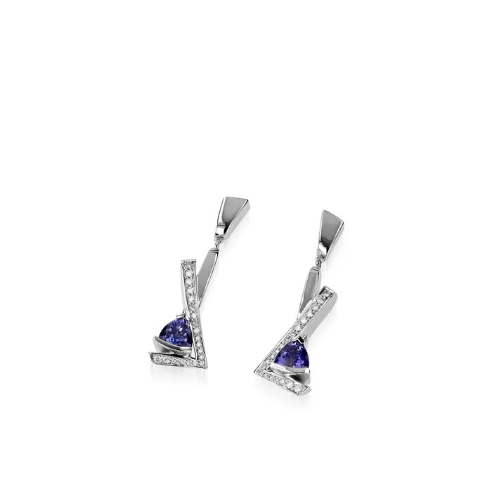 John Atencio Earrings Pinnacle Petite Gemstone Dangle Earrings with Pave Diamonds