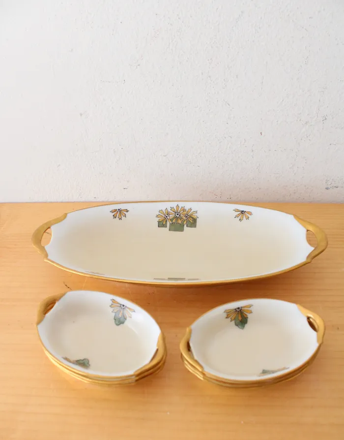 Jubilee Thrift Earrings Bavarian Noll Vintage Gold Edged Celery Dish 6 Salt Cellars