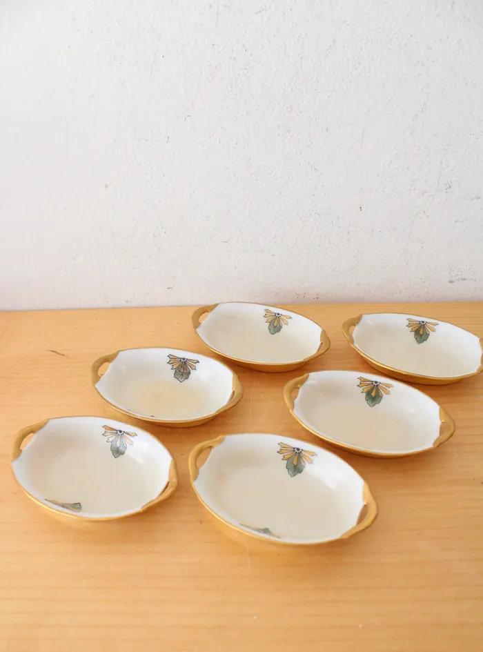 Jubilee Thrift Earrings Bavarian Noll Vintage Gold Edged Celery Dish 6 Salt Cellars