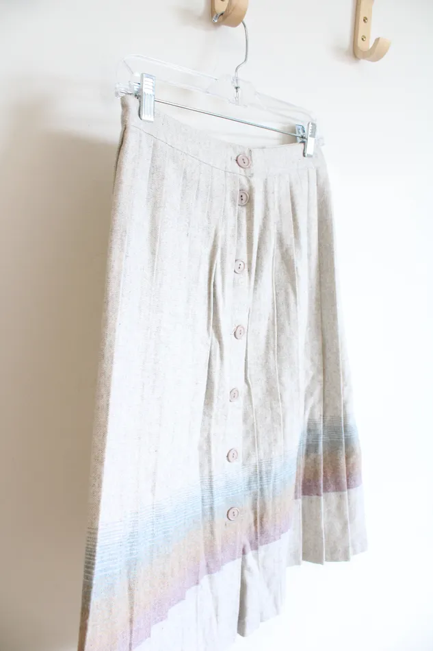 Jubilee Thrift Earrings Oatmeal Pleated Button Down Skirt M