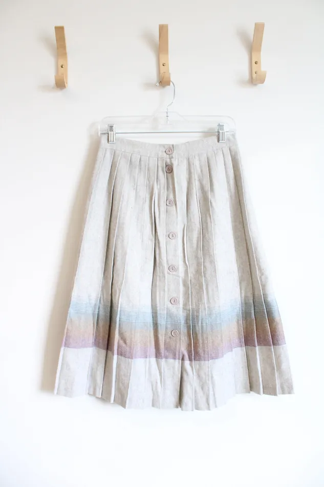 Jubilee Thrift Earrings Oatmeal Pleated Button Down Skirt M