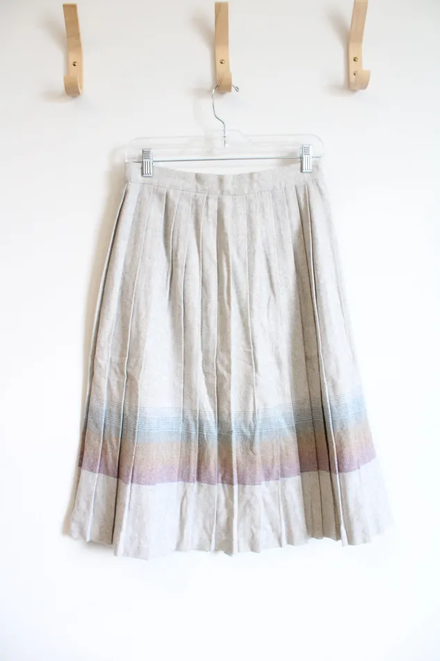 Jubilee Thrift Earrings Oatmeal Pleated Button Down Skirt M