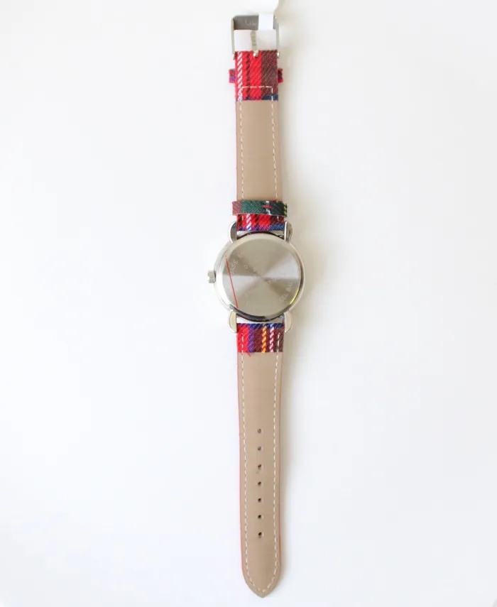 Jubilee Thrift Earrings Poinsettia Plaid Christmas Wristband Watch