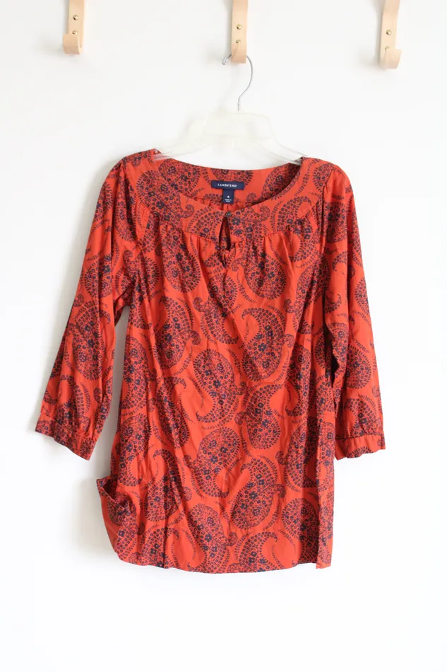 Lands End Lands End Orange Navy Paisley Top 4 Earrings