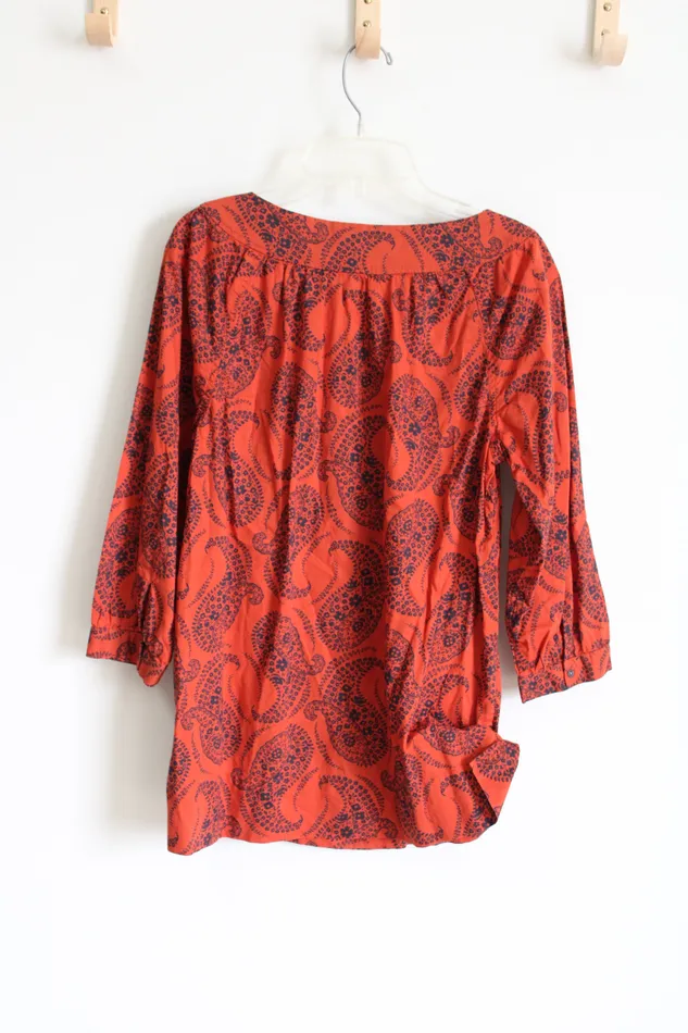 Lands End Lands End Orange Navy Paisley Top 4 Earrings