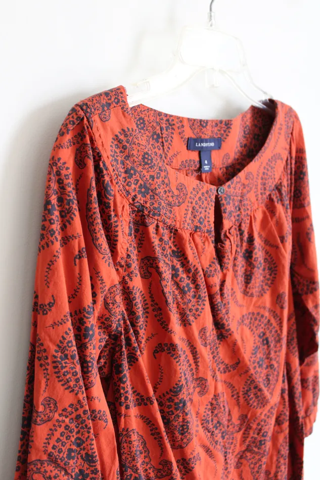 Lands End Lands End Orange Navy Paisley Top 4 Earrings
