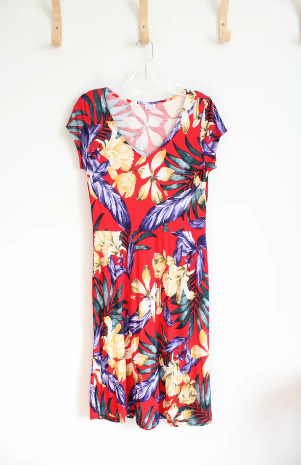Lascana Lascana Red Tropical Floral Dress 38 M Rings