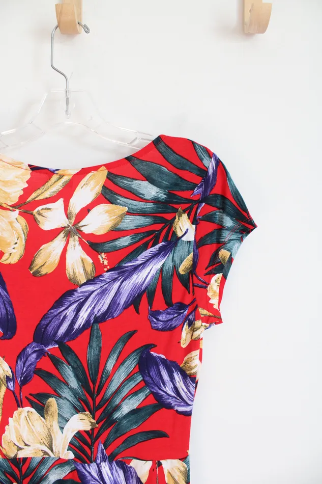 Lascana Lascana Red Tropical Floral Dress 38 M Rings