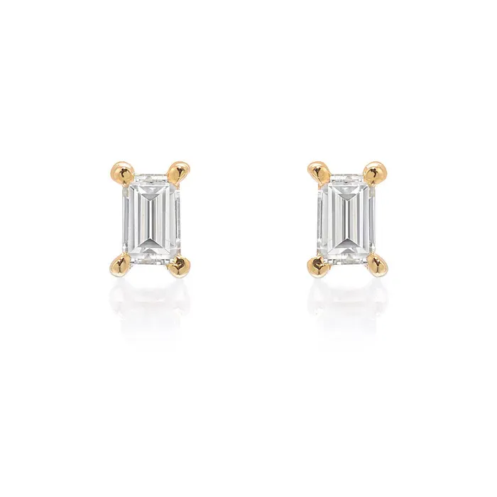 LIVEN Earrings Micro Souli Baguette Diamond Post Earrings Yellow Gold