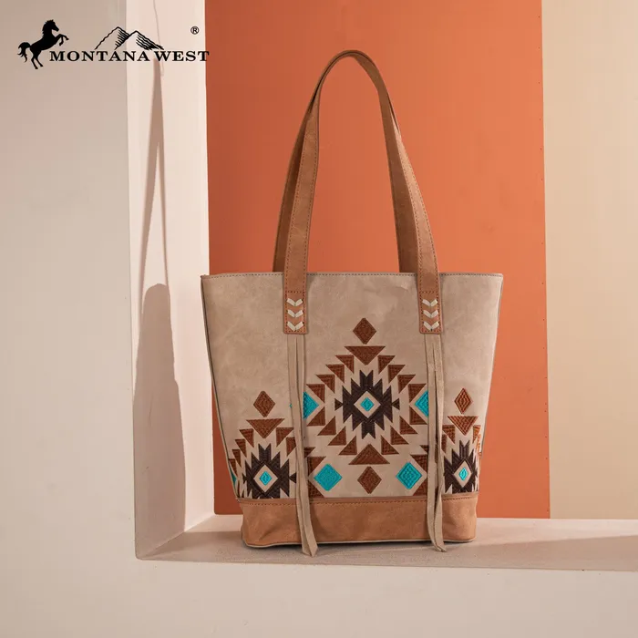 MONTANA WEST Earrings Montana West Embroidered Collection Tote Tan