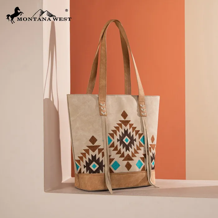 MONTANA WEST Earrings Montana West Embroidered Collection Tote Tan